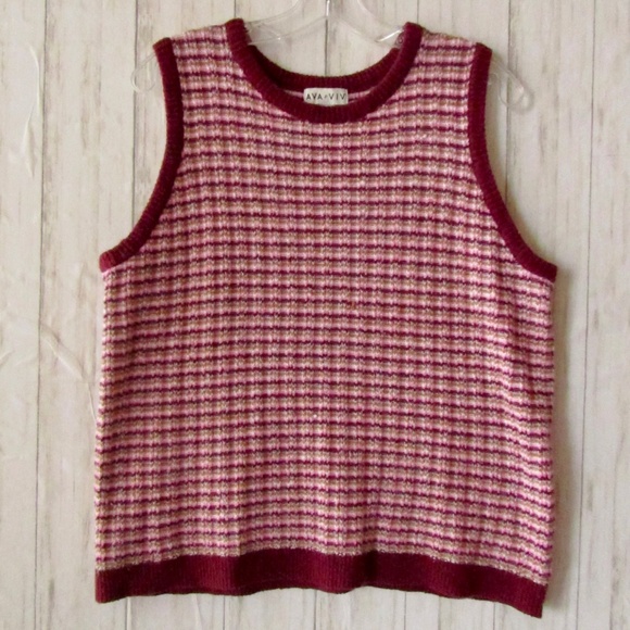 AVA & VIV Striped V-Neck Vest Women's 1X - Picture 1 of 10